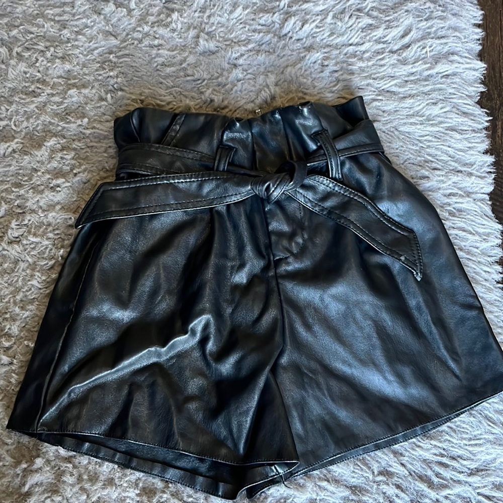 Girls high waisted leather shorts